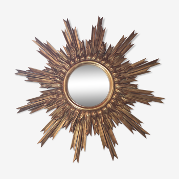 Miroir soleil et oeil de sorcière en bois doré