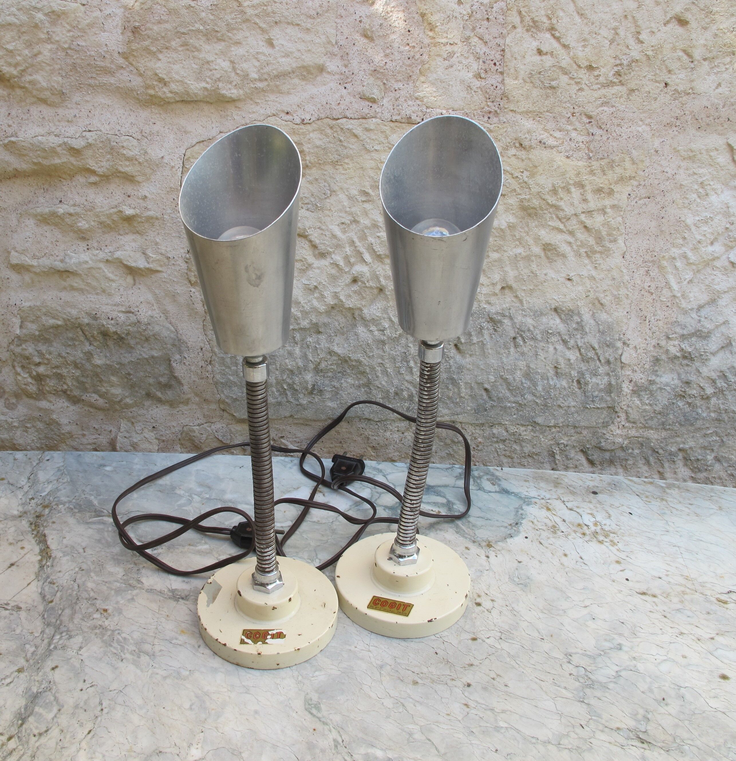Cogit pair of vintage lamps, workshop, loft, lab, 1950s/60s