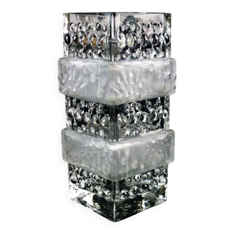 Vintage glass vase, block vase, textured surface, relief decoration