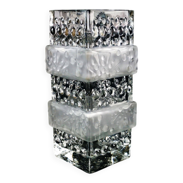 Vintage glass vase, block vase, textured surface, relief decoration