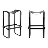 Pair of black metal stools without a backrest.