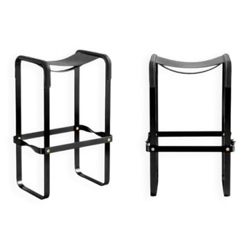 Pair of black metal stools without a backrest.