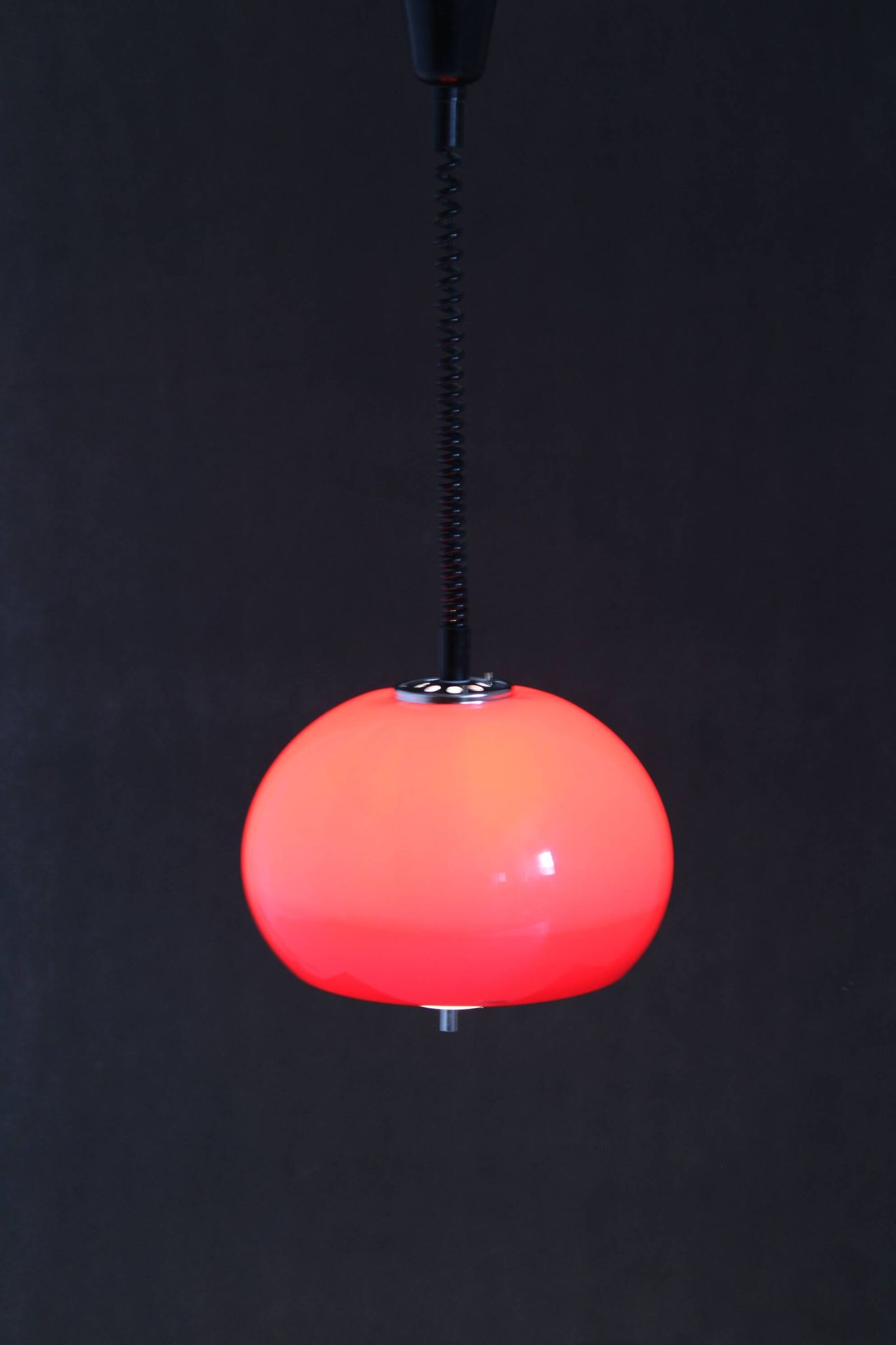 1970s Harvey Guzzini Red Pendant Light for Meblo, Italy