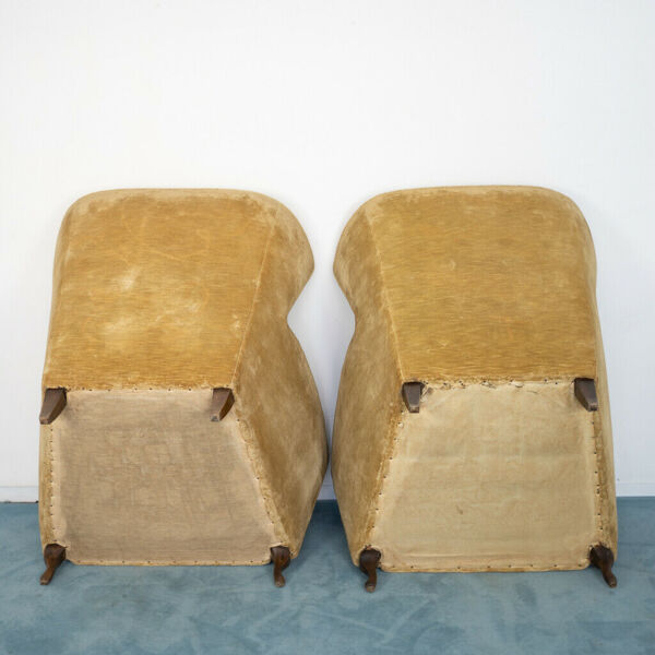 Fauteuil velours Bois Années 50