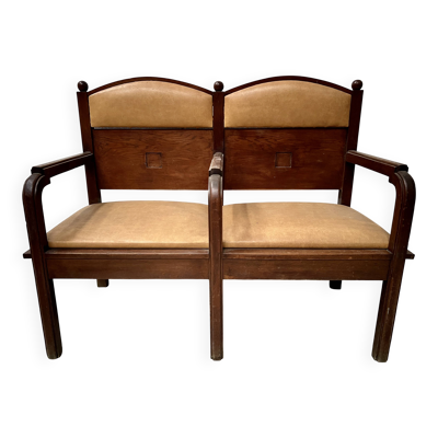 Banquette a deux places Art Déco en acajou massif XX siècle