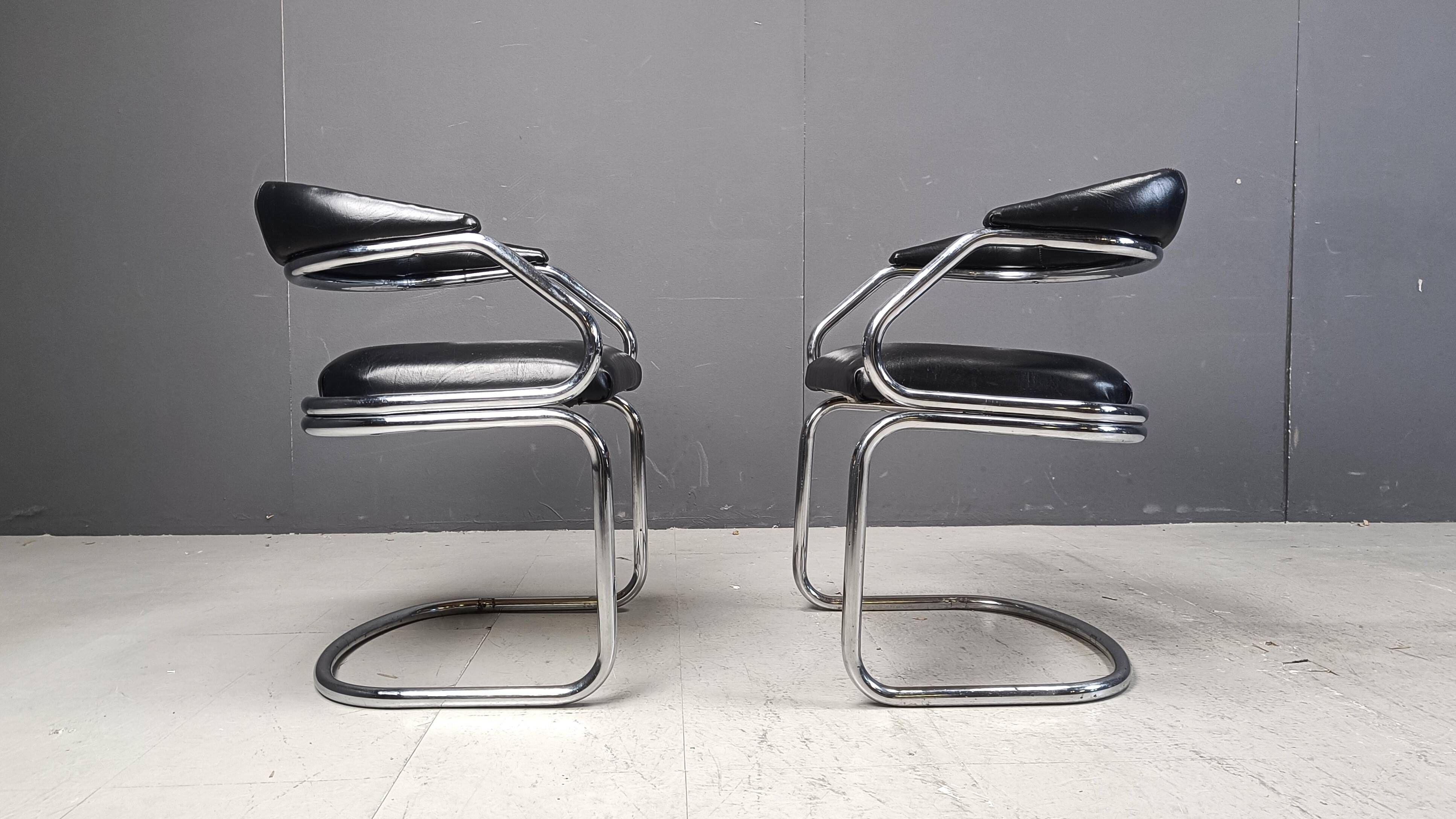 Vintage chrome and leatherette cantilever dining chairs by Giotto Stoppino,