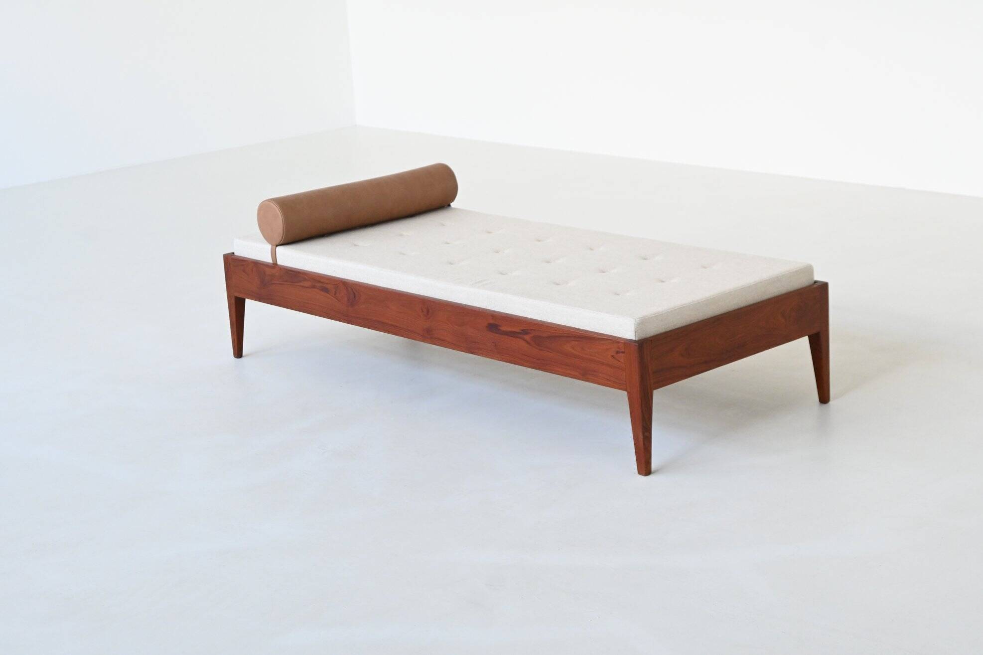 Scandinavian daybed in teak, wool and leather Denmark 1960