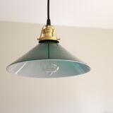 Hanging lamp in green opaline glass
