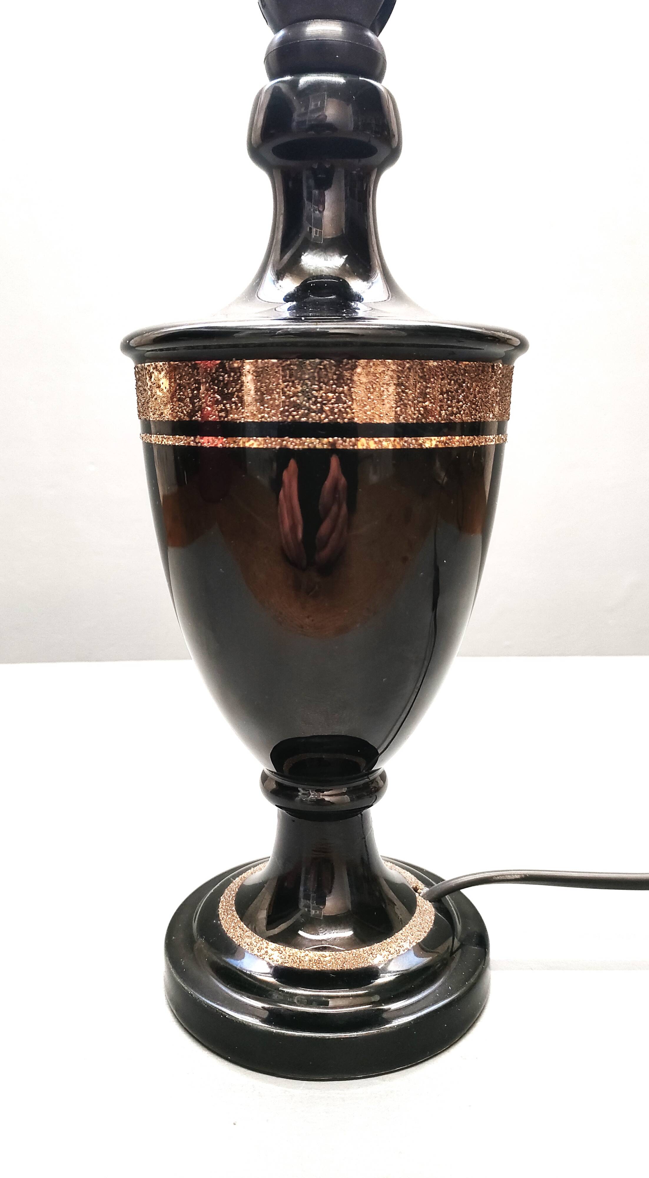 Robert Deschuytener - Baluster lamp - Black and gold ceramic - 1970s
