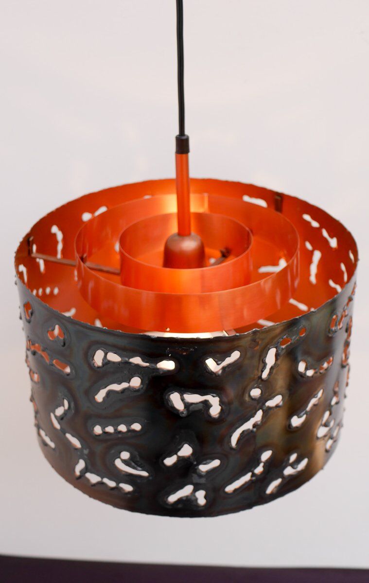 Brutalist copper pendant lamp from Boréns, 1970s