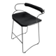 Organic sculptural bar stool c. Backrest Old Silver Steel and Black Leather