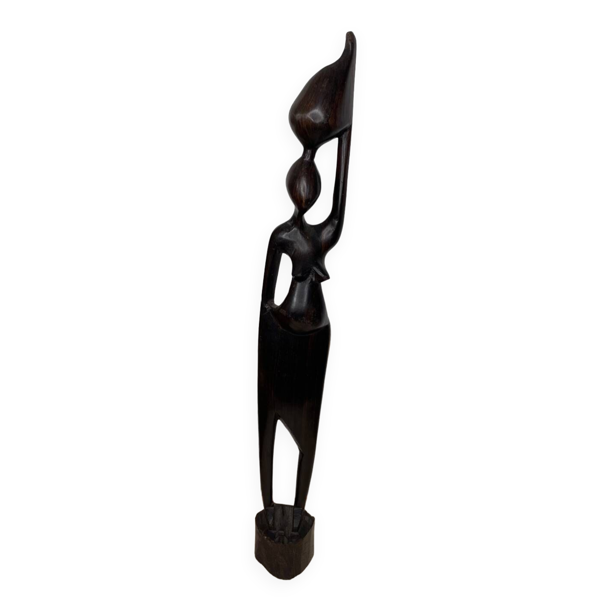 Statuette femme portant une jarre en bois 47cm