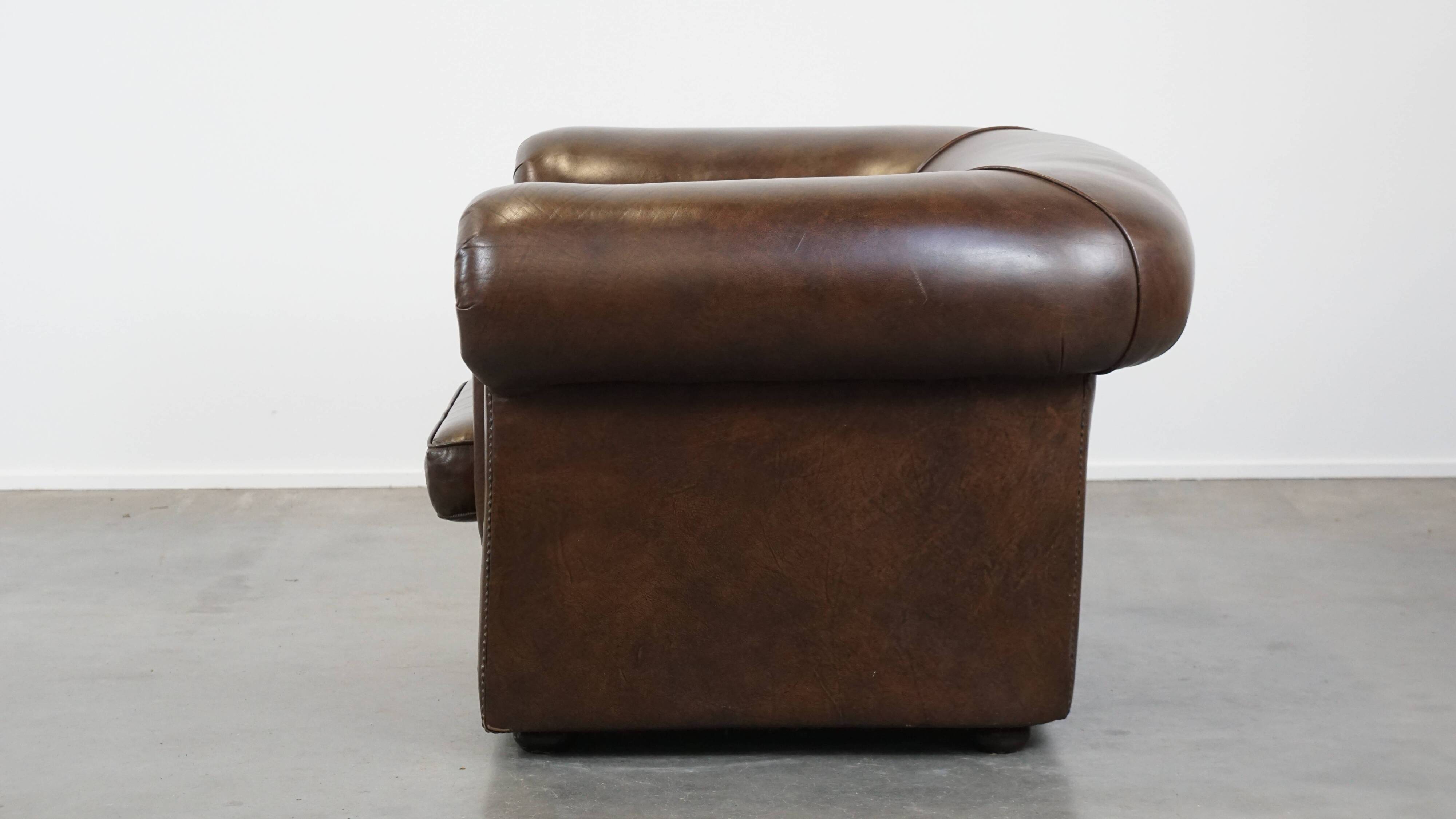 Large, Dark Cowhide Leather Chesterfield Armchair