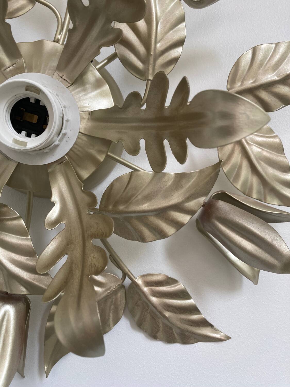 80s gold metal flower wall light