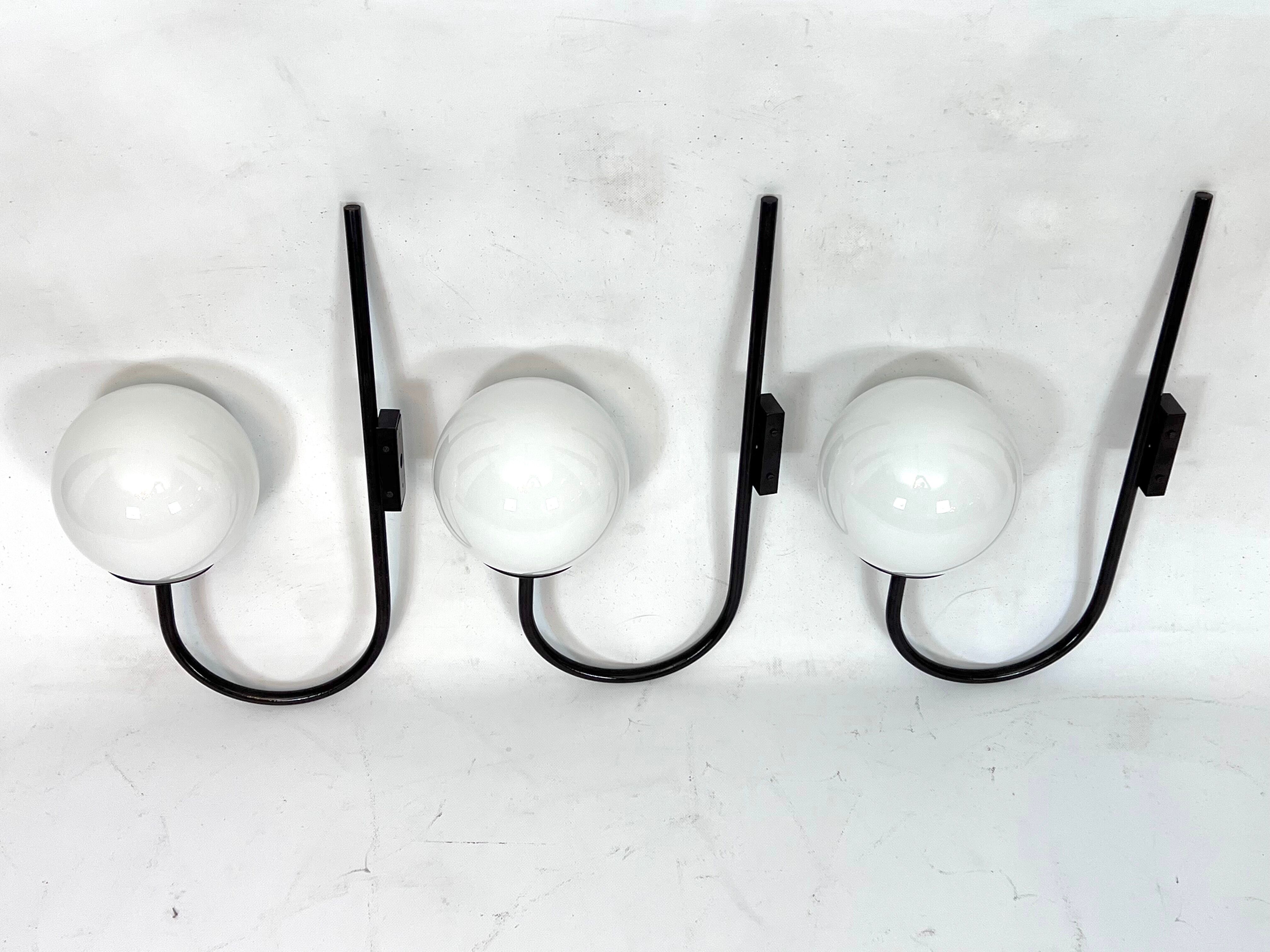 Mid-Century Italian set of three large sphere wall lamps from 60s