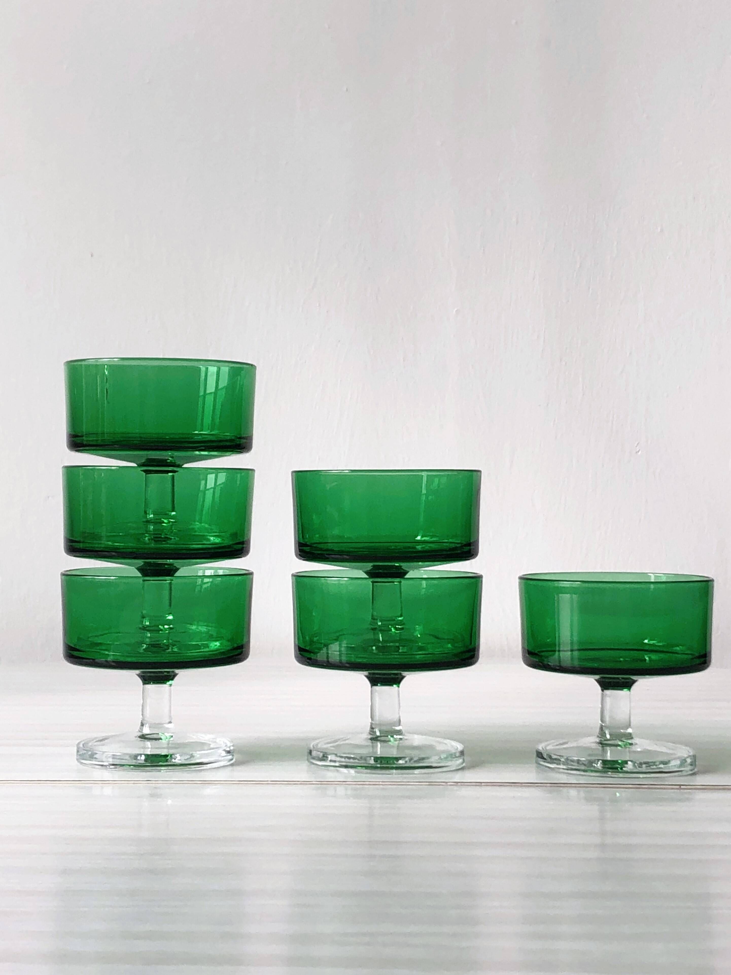 6 translucent green champagne glasses, Cavalier Luminarc dessert glasses