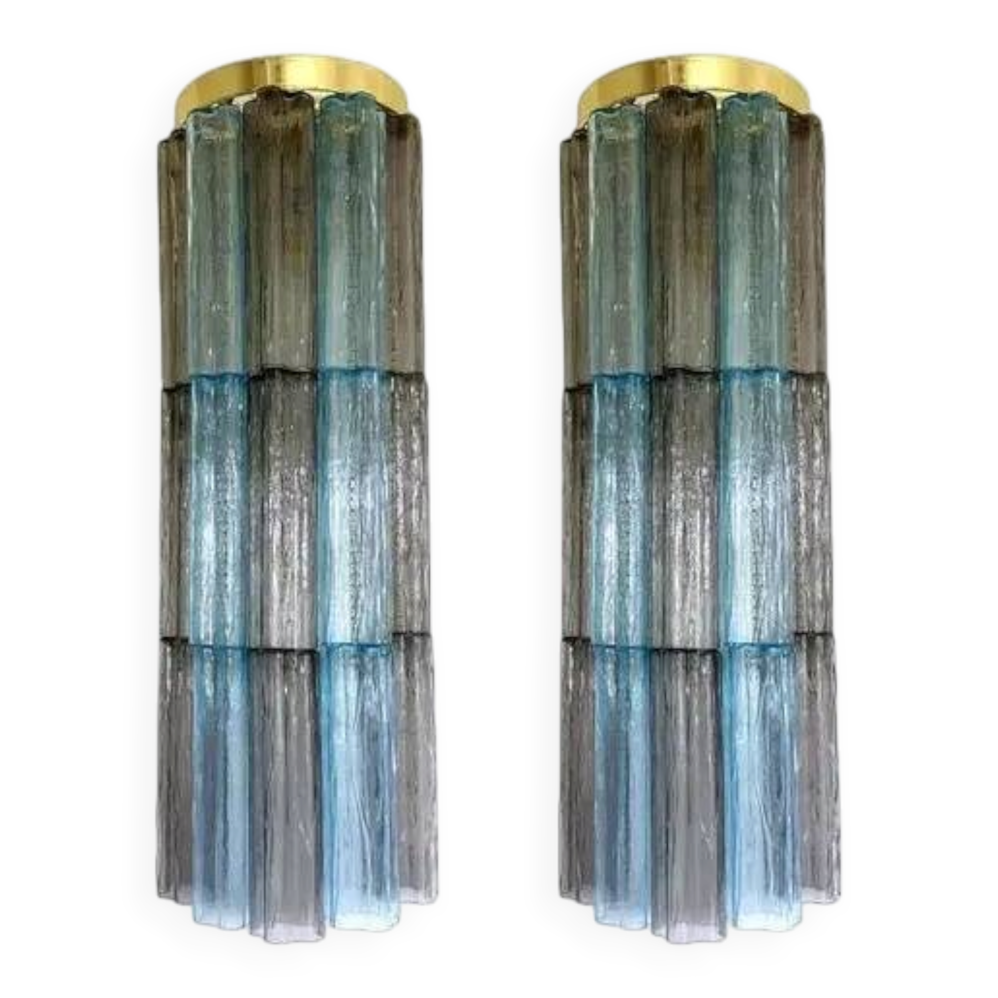 Paire d'appliques Tronchi en verre de Murano gris et bleu clair par Simoeng