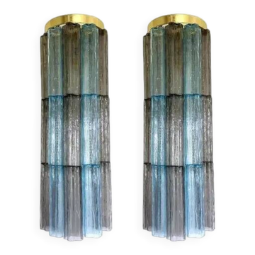 Paire d'appliques Tronchi en verre de Murano gris et bleu clair par Simoeng