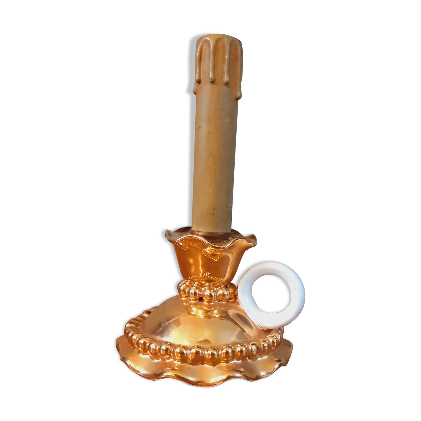 Art deco lamp earthenware malicorne golden 30s in the shape of hand candlestick