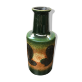 Ancien vase forme bouteille céramique verte & brune vintage