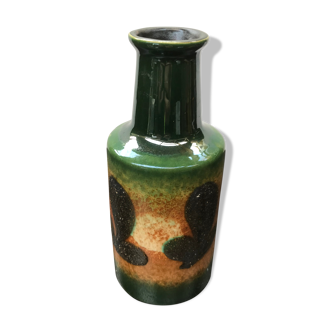 Ancien vase forme bouteille céramique verte & brune vintage