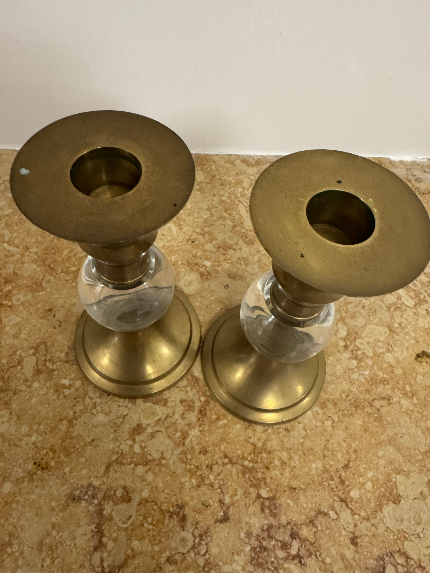 Bougeoirs laiton plexi années 70