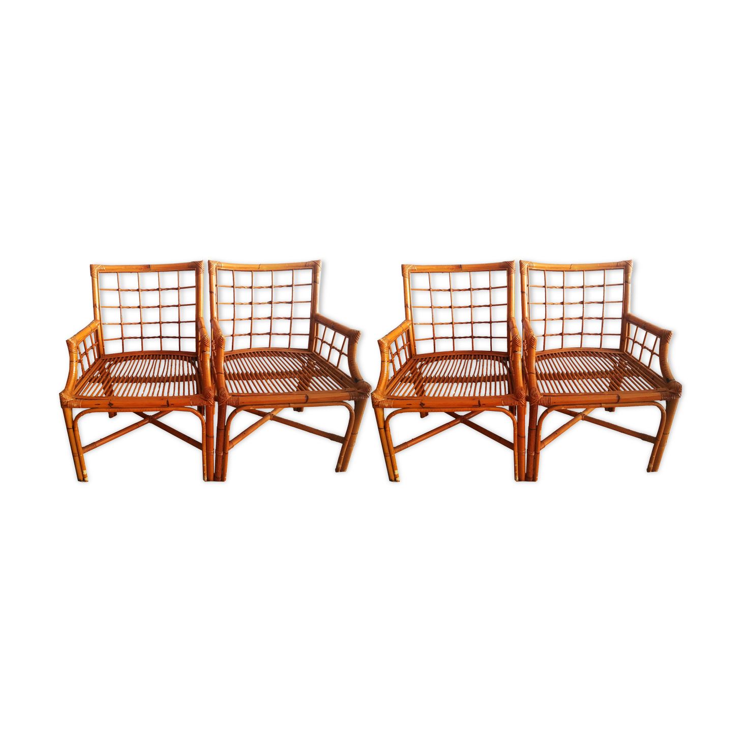 Lot 4 fauteuils bambou vintage