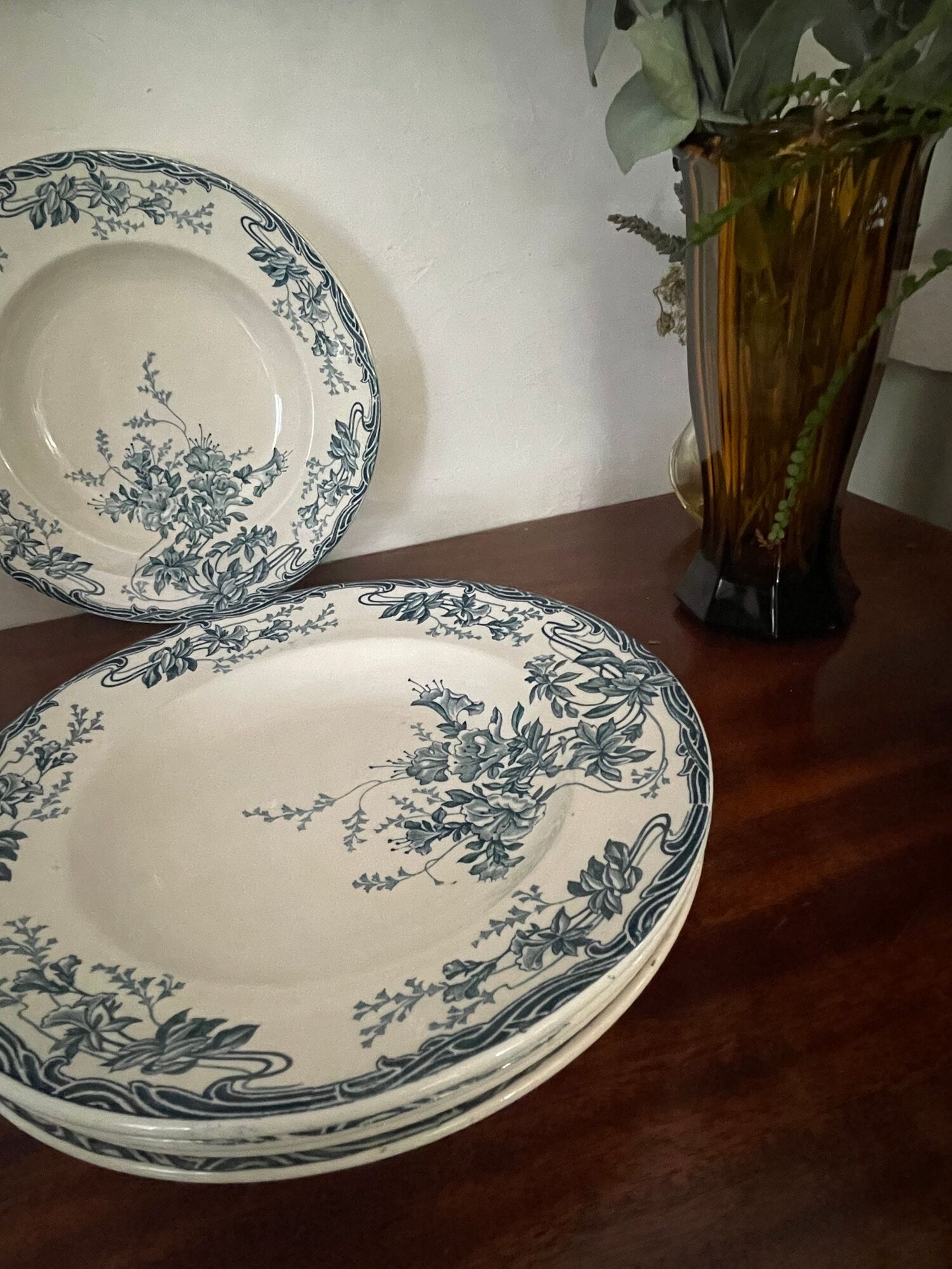 Set of 5 hollow plates Longwy art nouveau