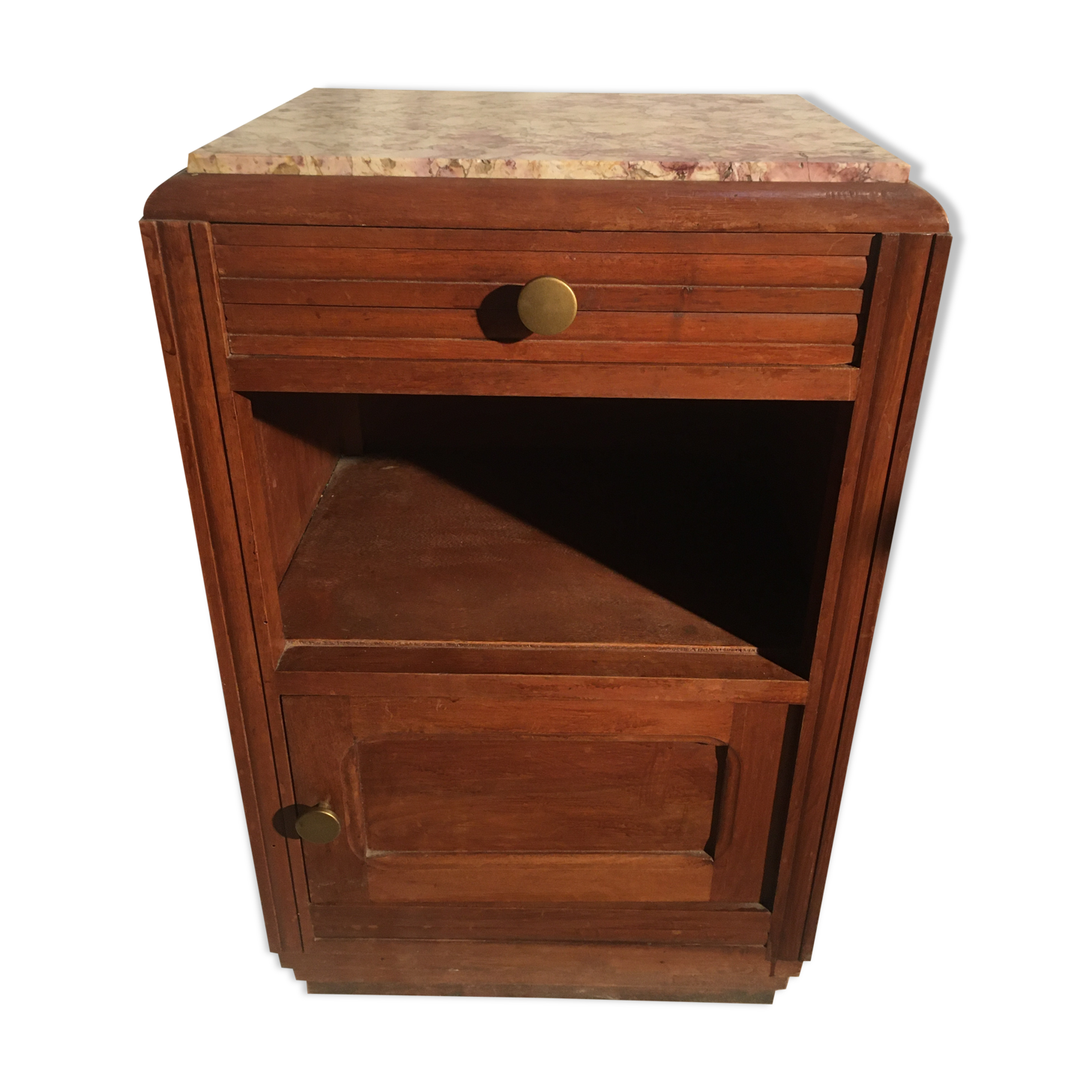 Beech bedside table on marble; 30/40s
