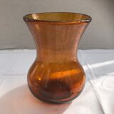 Vase ancien verre bullé orange