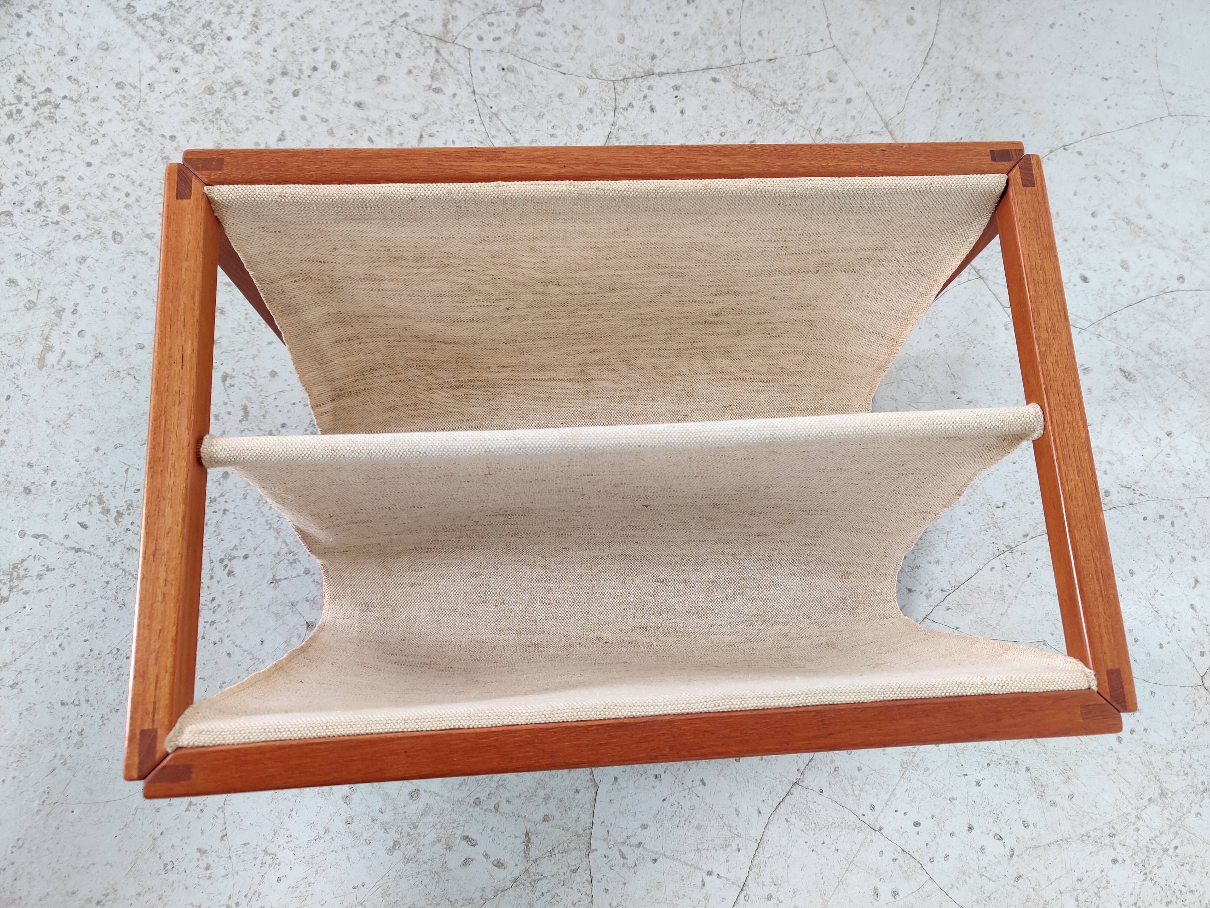 Scandinavian magazine door in teak and burlap, Denmark 60/70