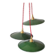 Trio of enameled sheet metal pendant lights