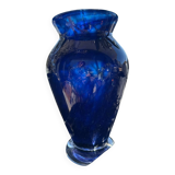 Cobalt blue glass vase, signed, glass art piece.