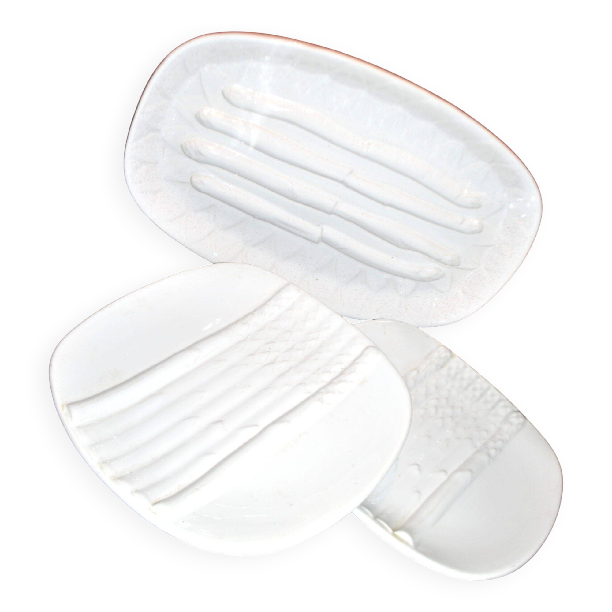 Asparagus set: 2 plates + asparagus dish in antique earthenware