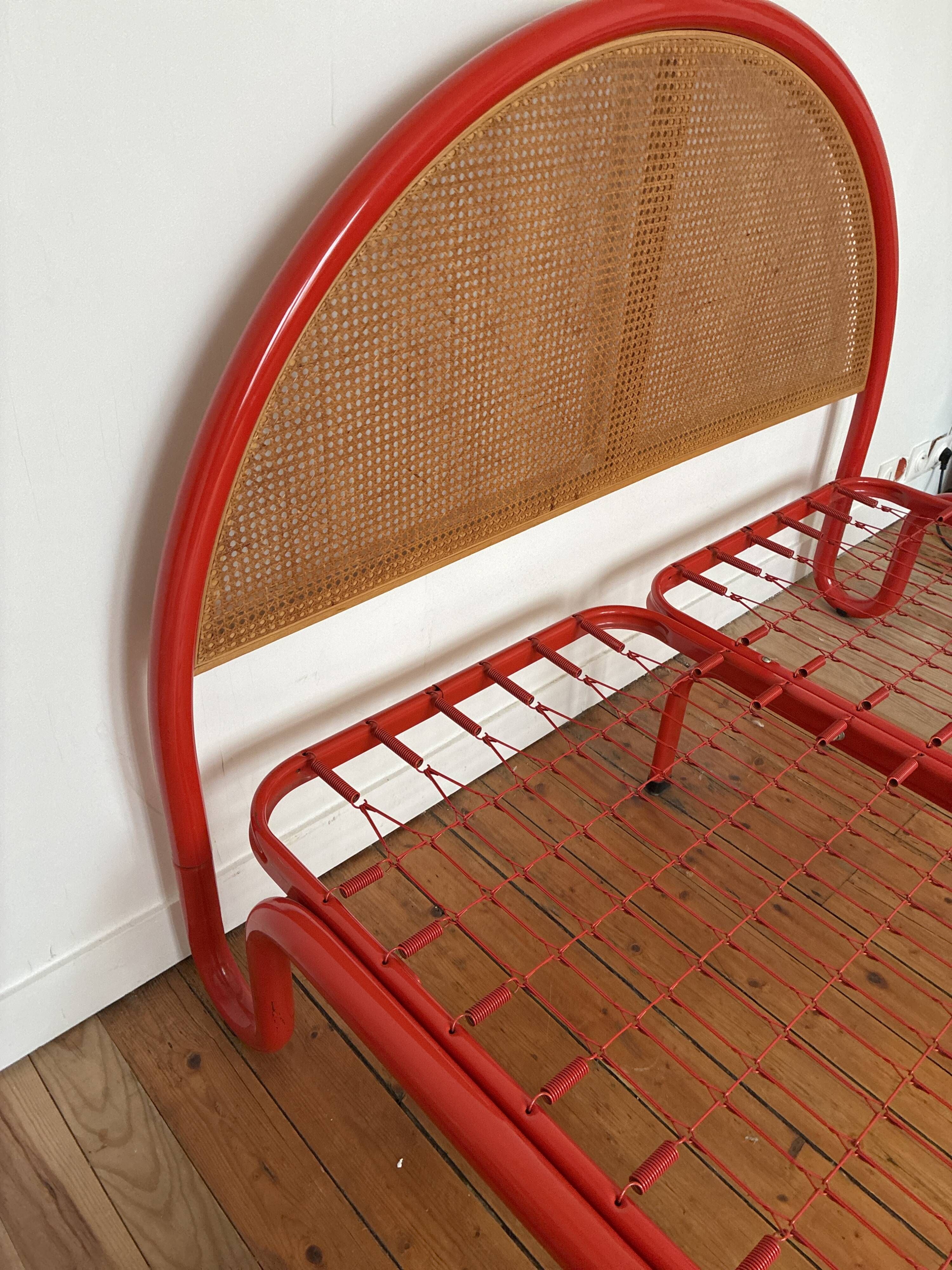 Bed Frame 160 Gae Aulenti Style Tubular Metal and Rattan, 1960s