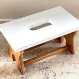 Tabouret vintage en hêtre et peint en blanc
