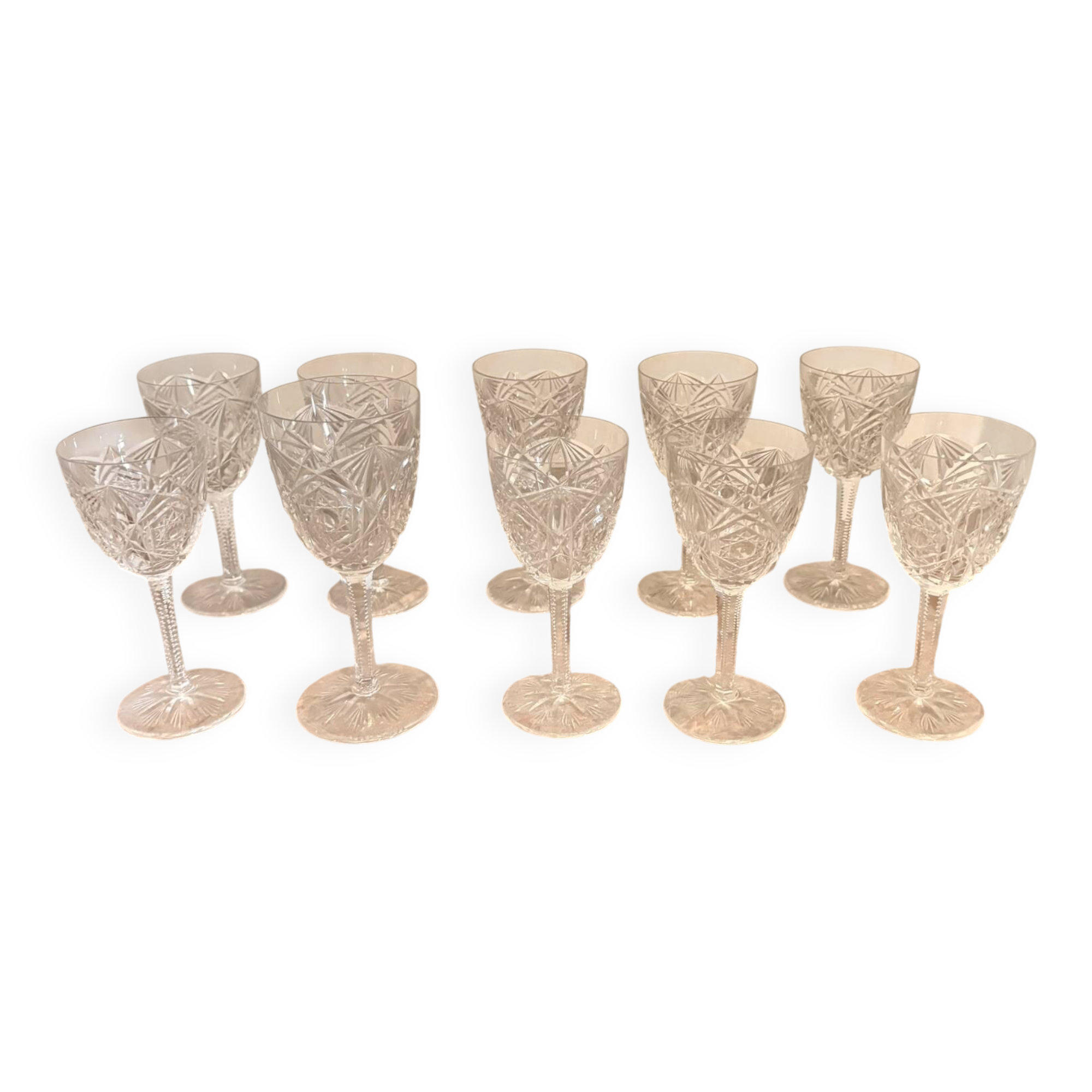 Vintage Service Set 9 Glasses Liqueur Wine Water Baccarat Crystal Lagny