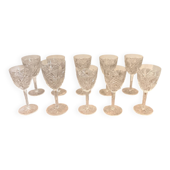Vintage Service Set 9 Glasses Liqueur Wine Water Baccarat Crystal Lagny