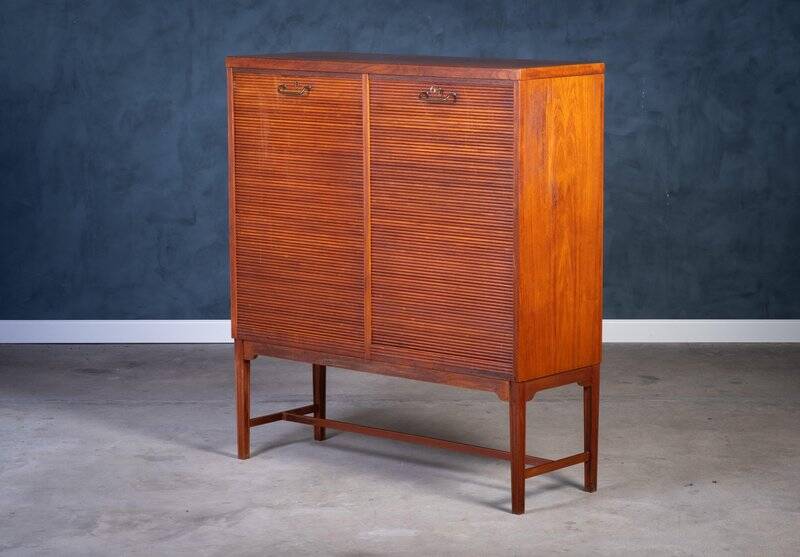 Teak Drum Cabinet with Brass Handle, Denmark, 1960s