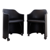 Paire de fauteuils Artona en cuir noir par Afra et Tobia Scarpa pour Maxalto