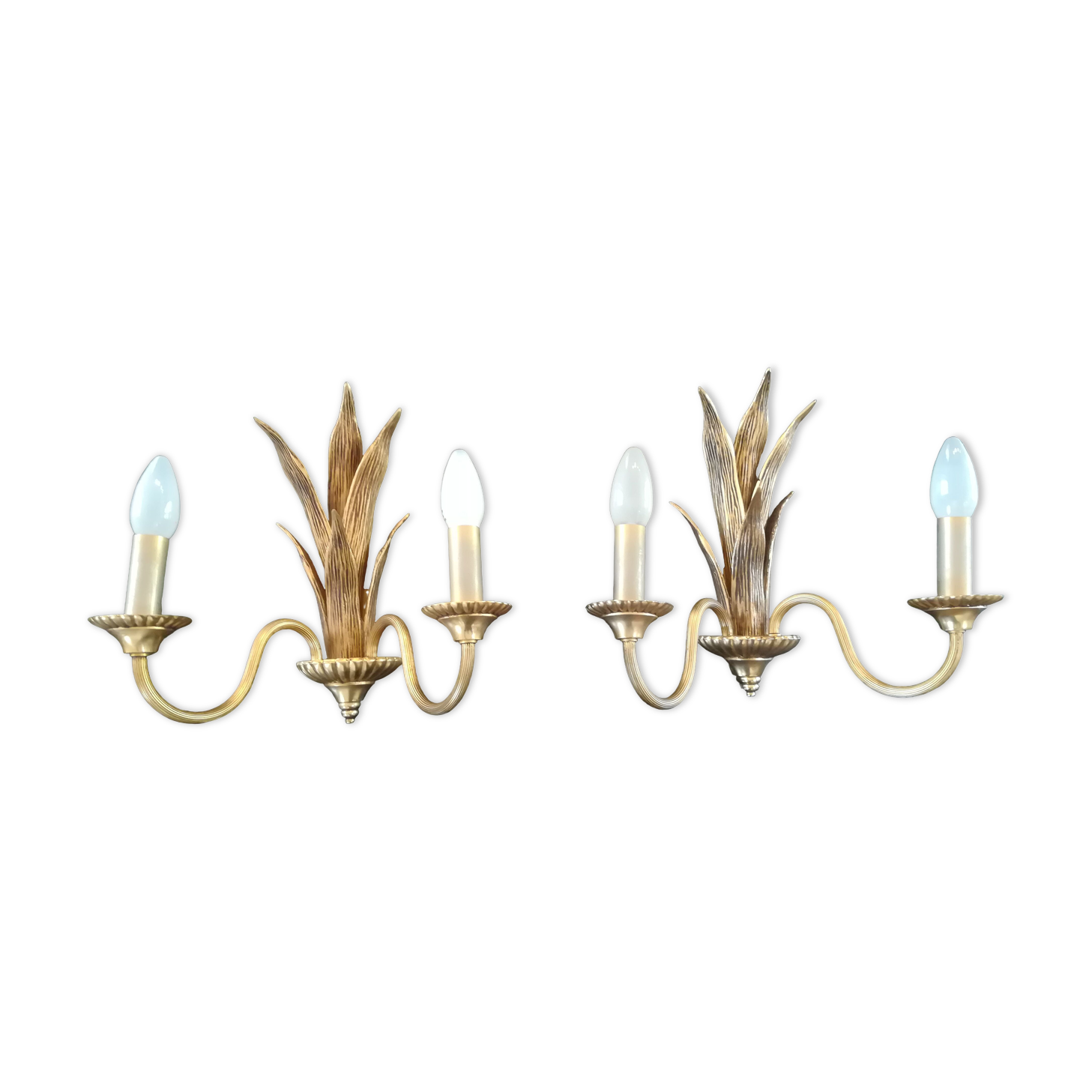 Paire d'appliques palmier en bronze et laiton