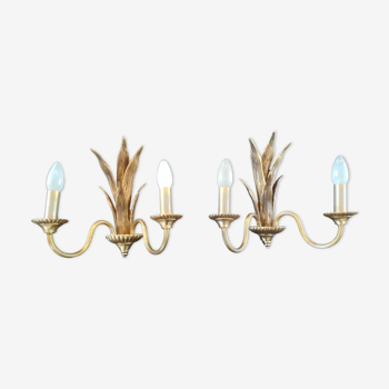 Pair of palm sconces in bronze and brass