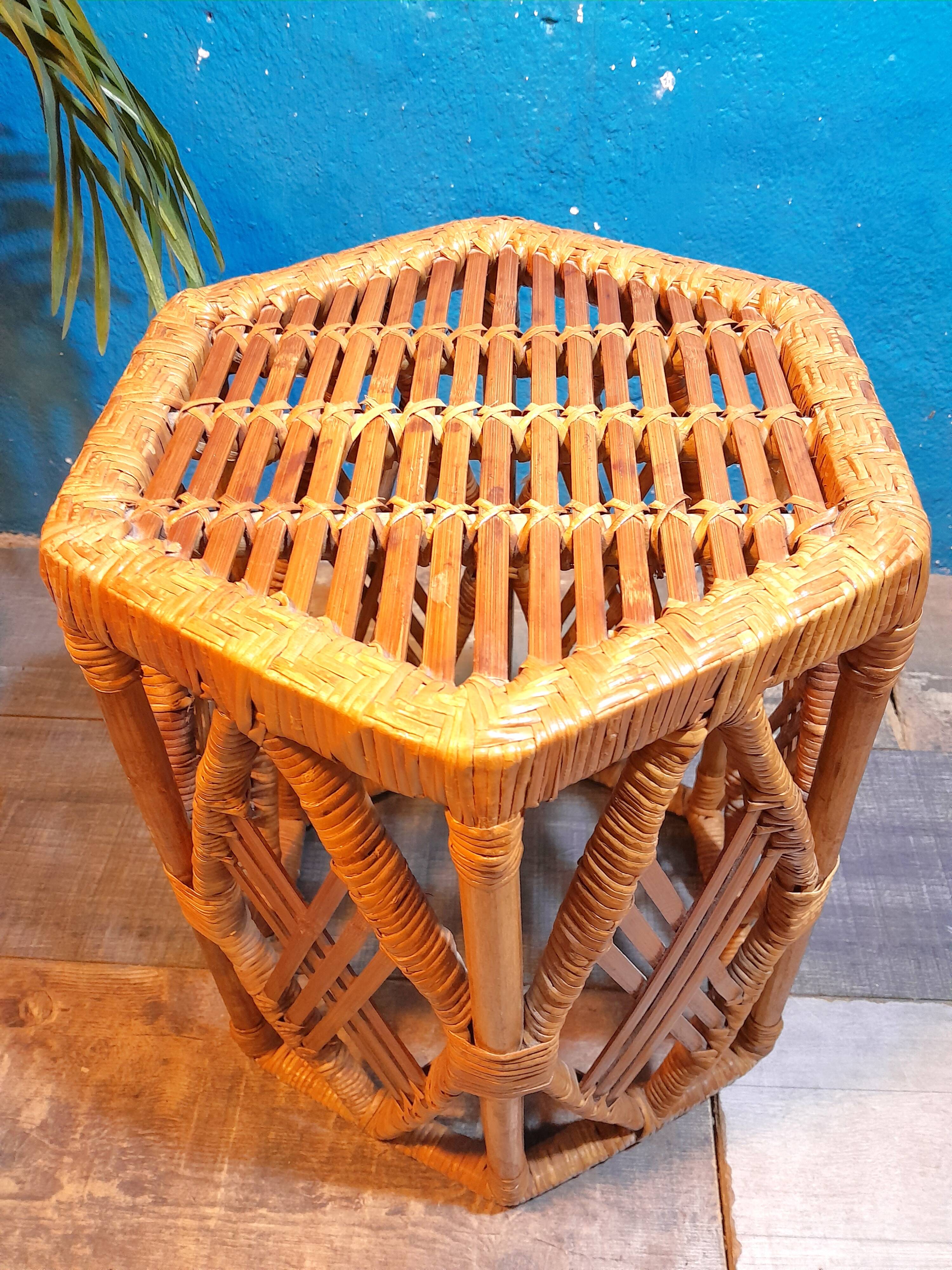 Bamboo and rattan side table 1960s