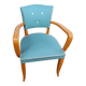 1940s bridge armchair with 3 white buttons and English green vinyl backrest