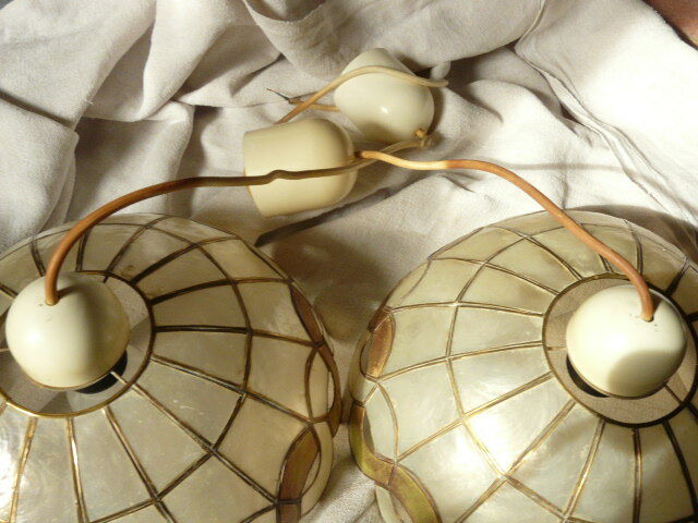 Pair of mother-of-pearl and brass lampshades