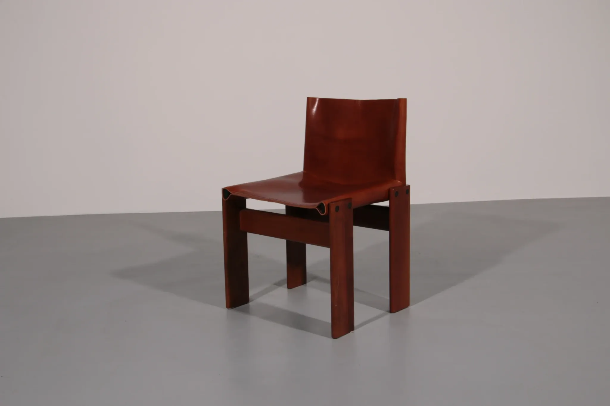 Tobia & Afra Scarpa 'Monk' chairs – walnut & cognac saddle leather