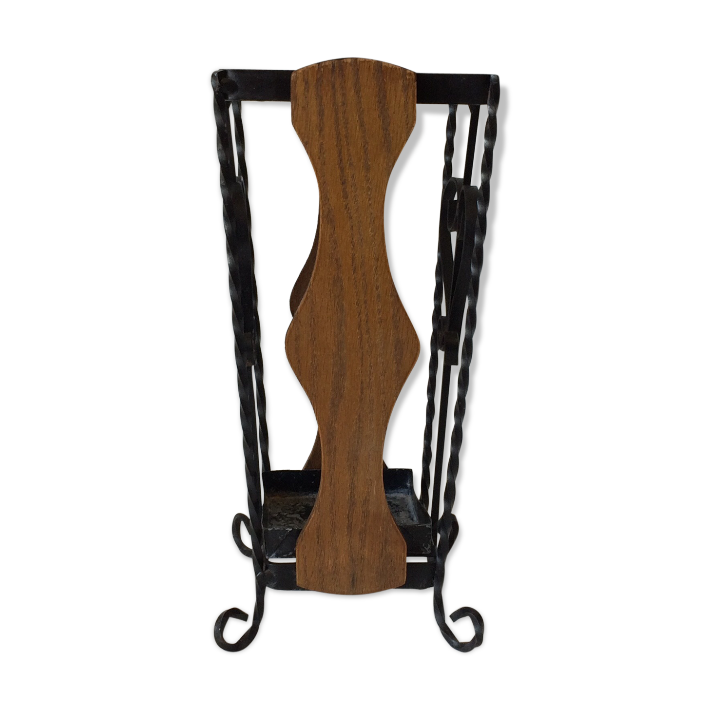 Umbrella holders wrought iron and dark wood