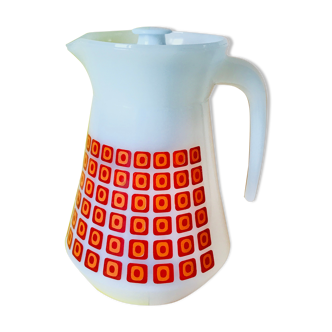 Pichet vintage geométrique orange et rouge années 70 esprit arcopal