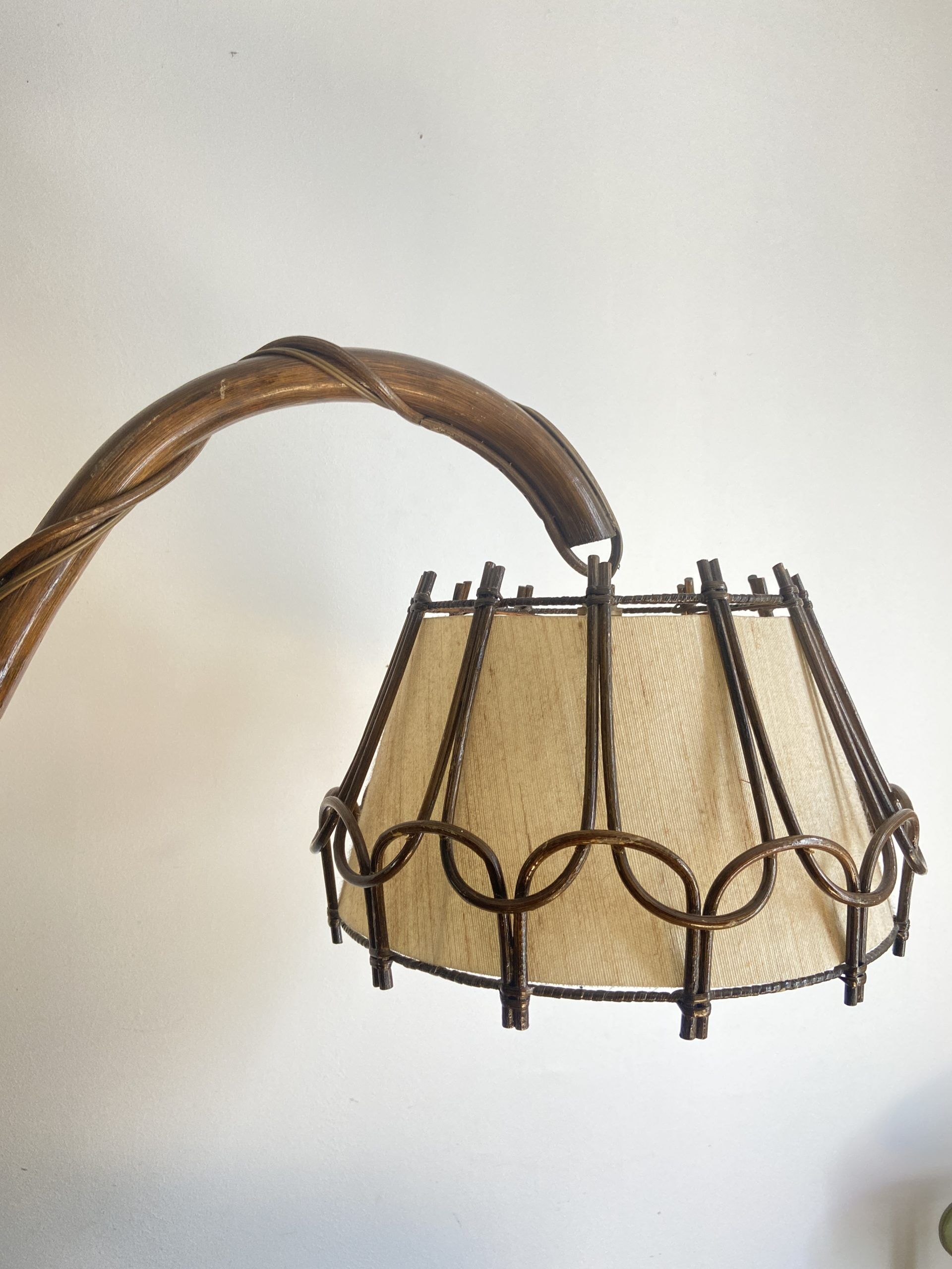 Vintage floor lamp with rattan shelf