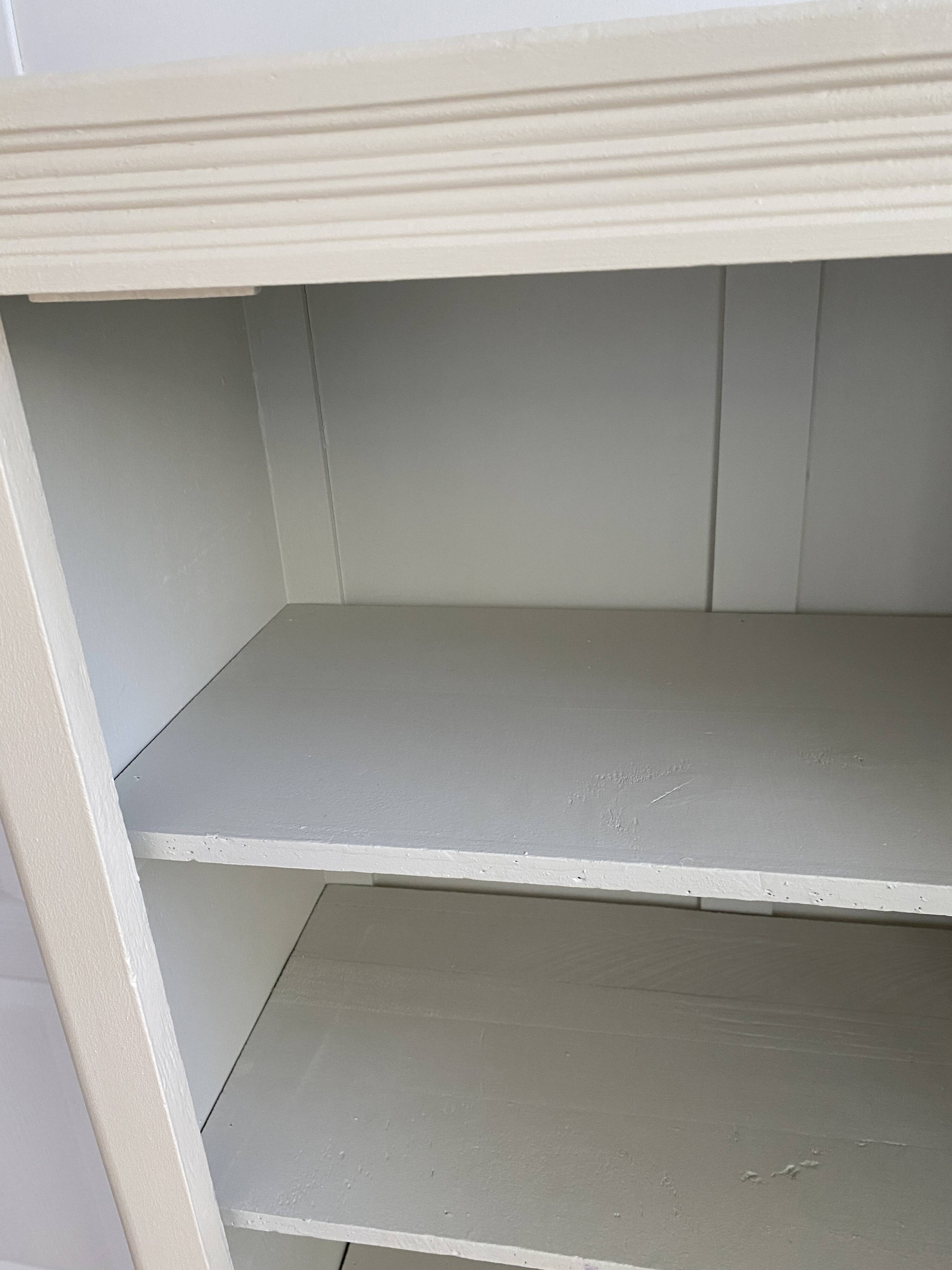 Vintage Parisian wardrobe painted in linen white, one door, three shelves